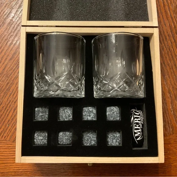 🥃Amerigo “Make It Special” Whiskey Glasses & Stone Ice Cubes Wooden Box Set! - Picture 4 of 14